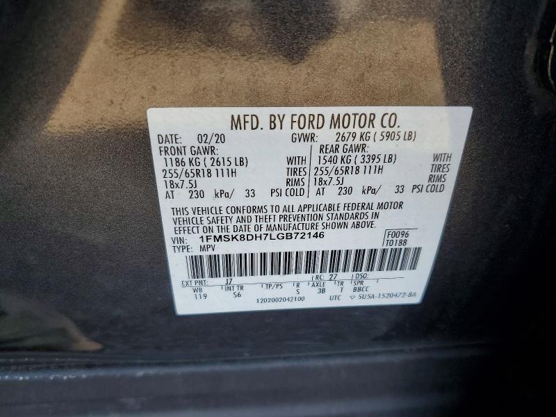 67734546 :رقم المزاد ، 1FMSK8DH7LGB72146 vin ، 2020 Ford Explorer مزاد بيع