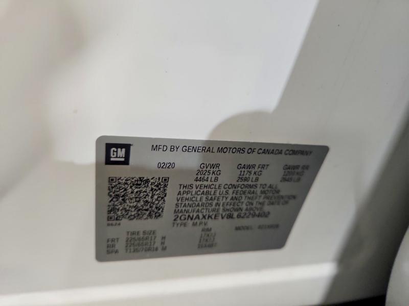 Продаж на аукціоні авто 2020 Chevrolet Equinox, vin: 2GNAXKEV8L6229402, номер лоту: 67908876