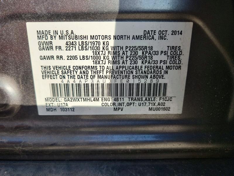 Aukcja sprzedaży 2015 Mitsubishi Outlander Sport, vin: 4A4AP3AU3FE015289, numer aukcji: 66640506