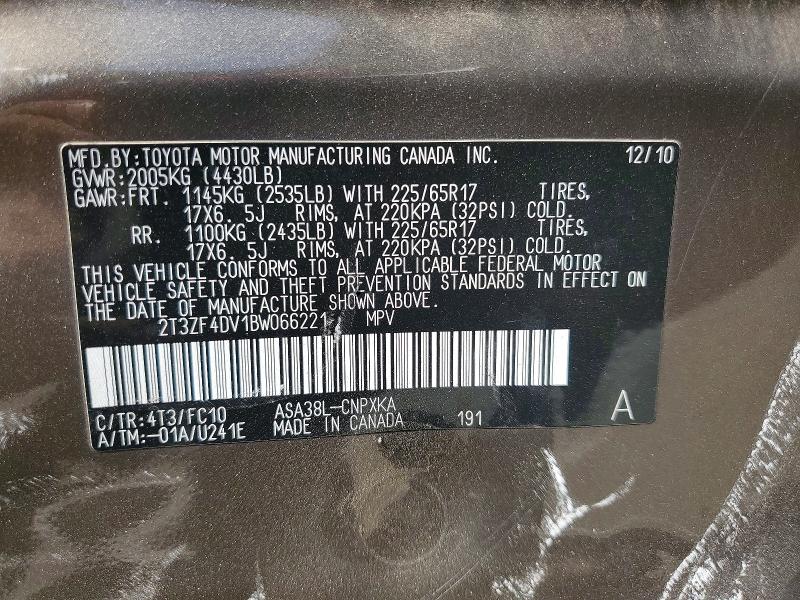 Aukcja sprzedaży 2011 Toyota Rav4, vin: 2T3ZF4DV1BW066221, numer aukcji: 69883866