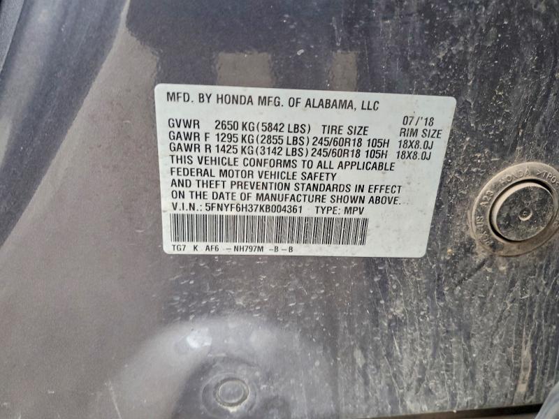 Продажа на аукционе авто 2019 Honda Pilot, vin: 5FNYF6H37KB004361, номер лота: 68083716