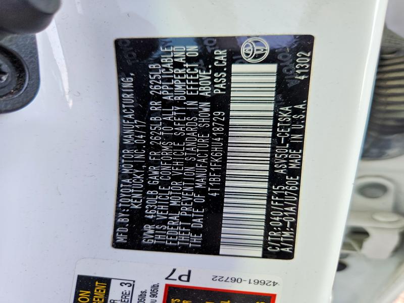 Auction sale of the 2017 Toyota Camry, vin: 4T1BF1FK6HU418729, lot number: 67803146