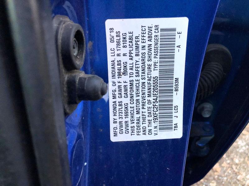 69985276 :رقم المزاد ، 19XFC2F54JE205555 vin ، 2018 Honda Civic مزاد بيع