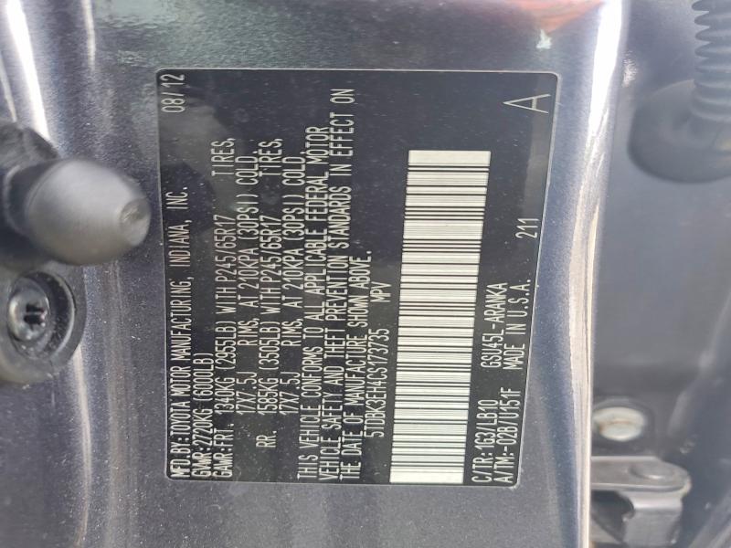 Продажа на аукционе авто 2012 Toyota Highlander, vin: 5TDBK3EH4CS173735, номер лота: 68043336
