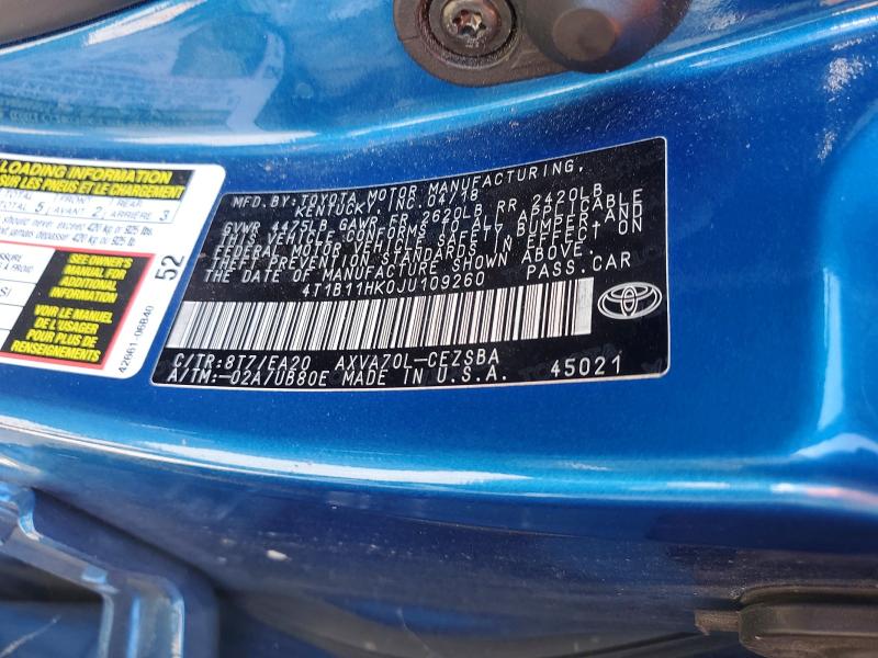 Продаж на аукціоні авто 2018 Toyota Camry, vin: 4T1B11HK0JU109260, номер лоту: 69497816