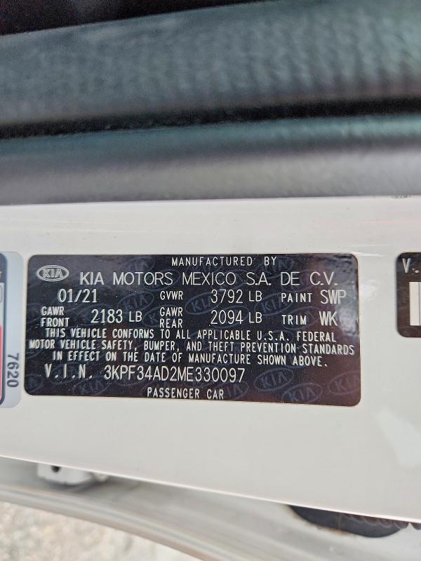 Aukcja sprzedaży 2021 Kia Forte, vin: 3KPF34AD2ME330097, numer aukcji: 68664916