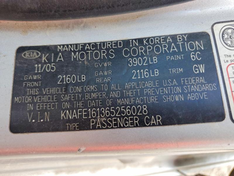 Продажа на аукционе авто 2006 Kia Spectra, vin: KNAFE161365256028, номер лота: 67434616