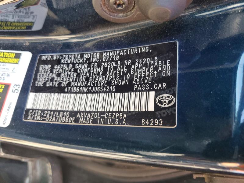 2018 Toyota Camry მანქანა იყიდება აუქციონზე, vin: 4T1B61HK1JU654210, აუქციონის ნომერი: 68719356