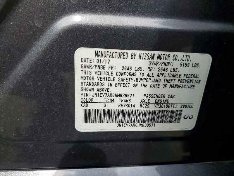 2017 Infiniti Q50 მანქანა იყიდება აუქციონზე, vin: JN1EV7AR6HM838571, აუქციონის ნომერი: 68169026