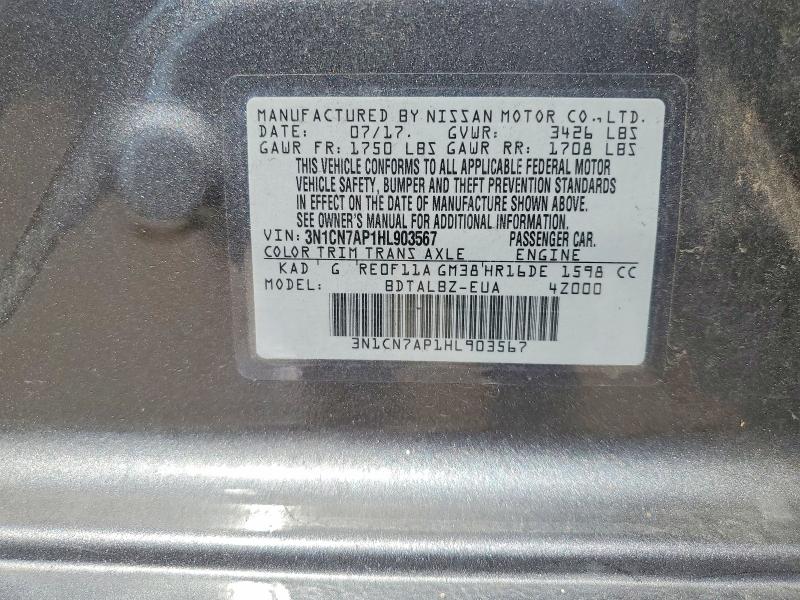 Aukcja sprzedaży 2017 Nissan Versa, vin: 3N1CN7AP1HL903567, numer aukcji: 70518076