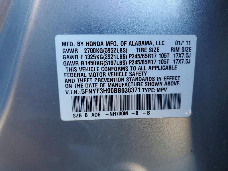 Продаж на аукціоні авто 2011 Honda Pilot, vin: 5FNYF3H90BB038371, номер лоту: 69224446