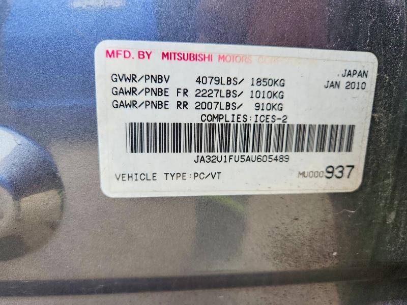 70540086 :رقم المزاد ، JA32U1FU5AU605489 vin ، 2010 Mitsubishi Lancer مزاد بيع