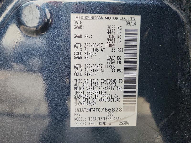 2015 Nissan Rogue მანქანა იყიდება აუქციონზე, vin: 5N1AT2MT4FC766828, აუქციონის ნომერი: 69822276