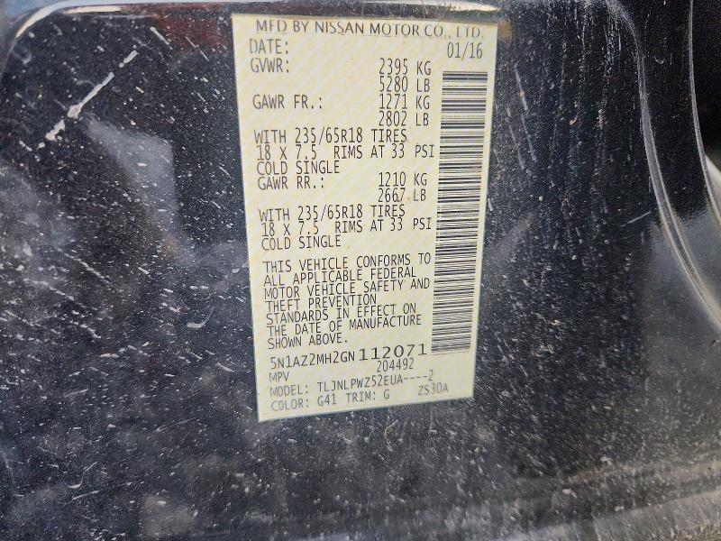 2016 Nissan Murano მანქანა იყიდება აუქციონზე, vin: 5N1AZ2MH2GN112071, აუქციონის ნომერი: 68819796
