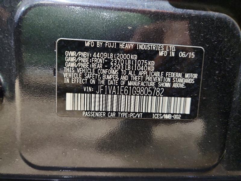 Продаж на аукціоні авто 2016 Subaru Wrx, vin: JF1VA1E61G9805782, номер лоту: 69100506