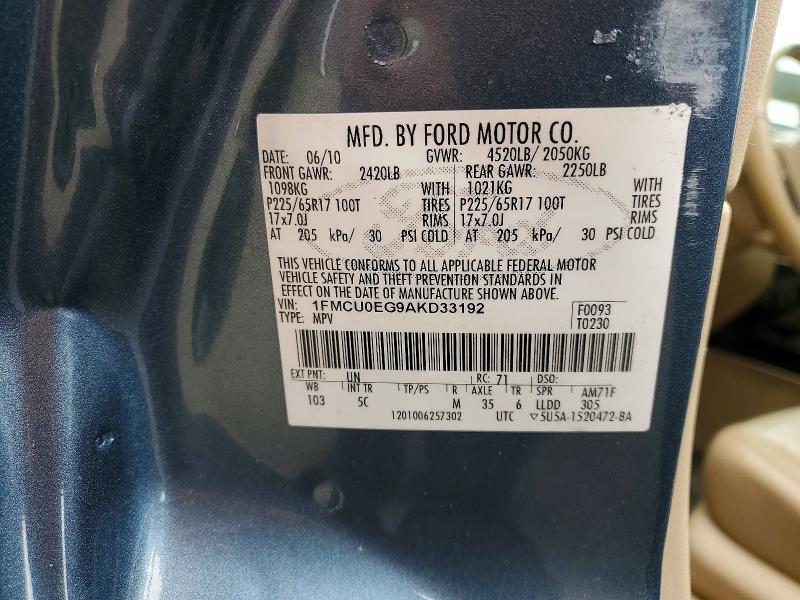 71297516 :رقم المزاد ، 1FMCU0EG9AKD33192 vin ، 2010 Ford Escape مزاد بيع