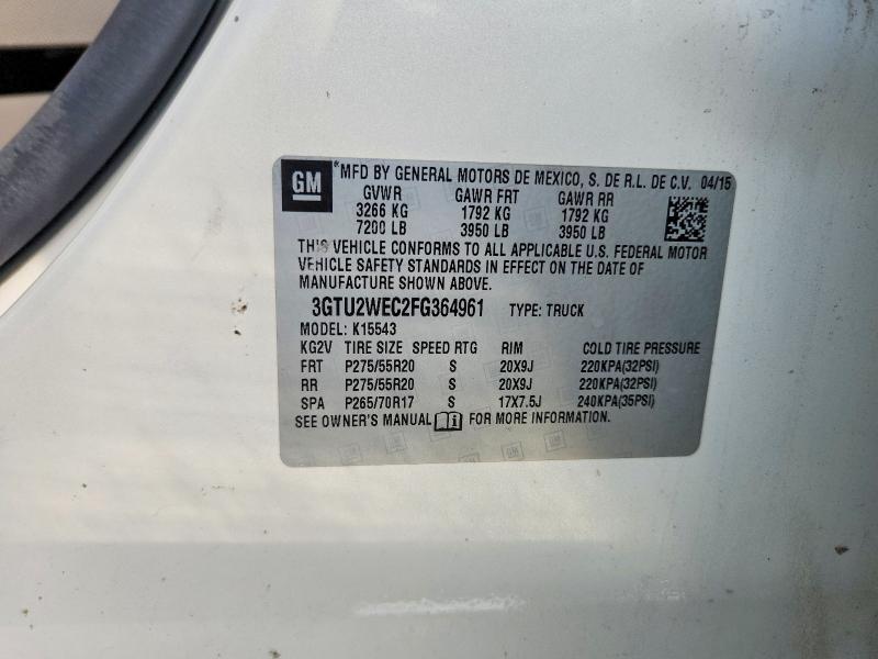 Aukcja sprzedaży 2015 Gmc Sierra, vin: 3GTU2WEC2FG364961, numer aukcji: 69800336