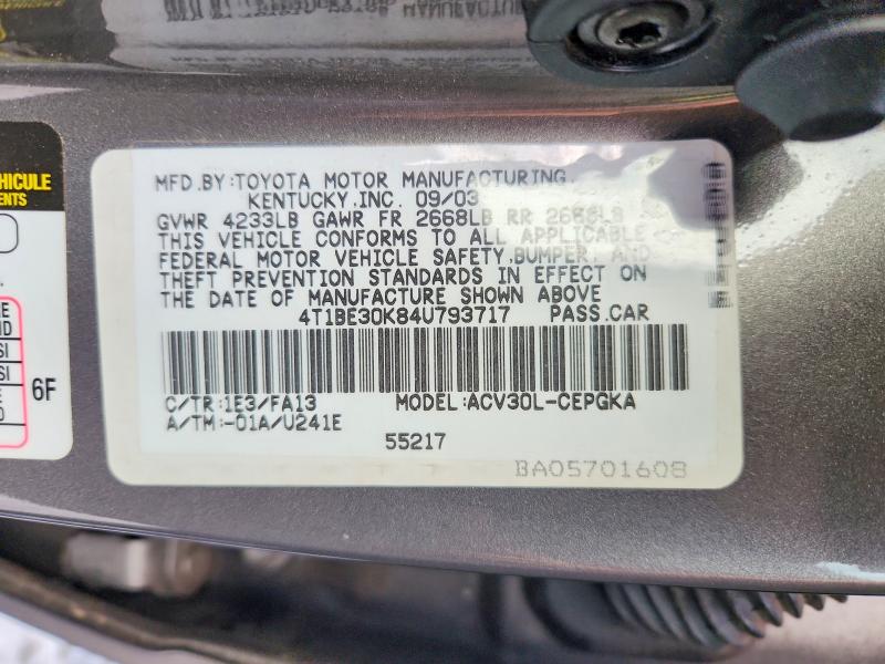 Aukcja sprzedaży 2004 Toyota Camry, vin: 4T1BE30K84U793717, numer aukcji: 70256736