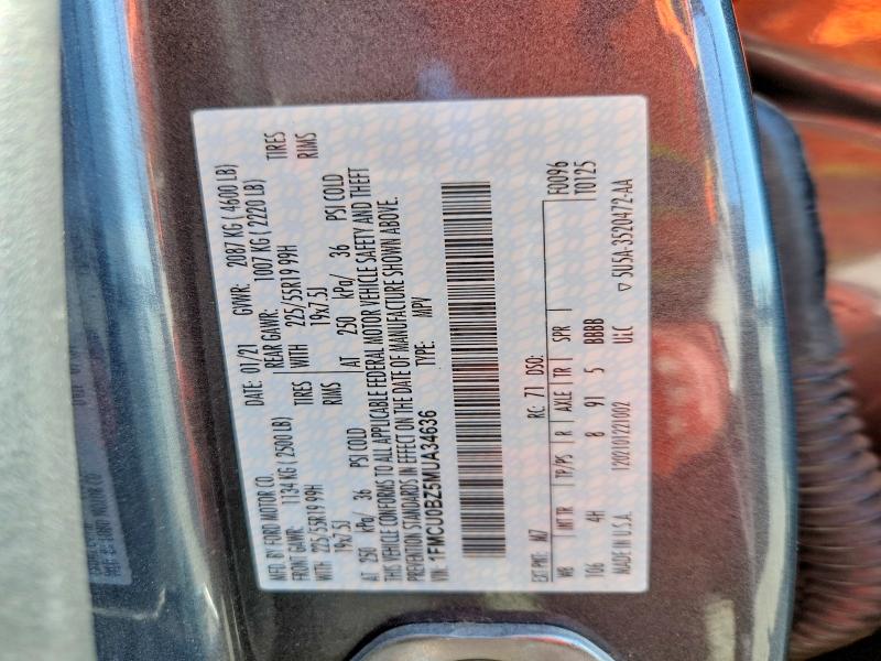 2021 Ford Escape მანქანა იყიდება აუქციონზე, vin: 1FMCU0BZ5MUA34636, აუქციონის ნომერი: 67931366