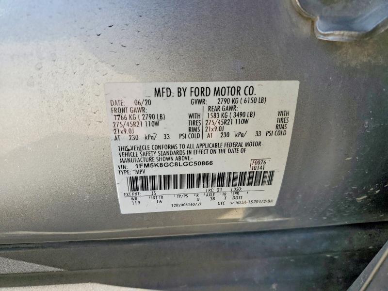 2020 Ford Explorer მანქანა იყიდება აუქციონზე, vin: 1FM5K8GC8LGC50866, აუქციონის ნომერი: 68824566