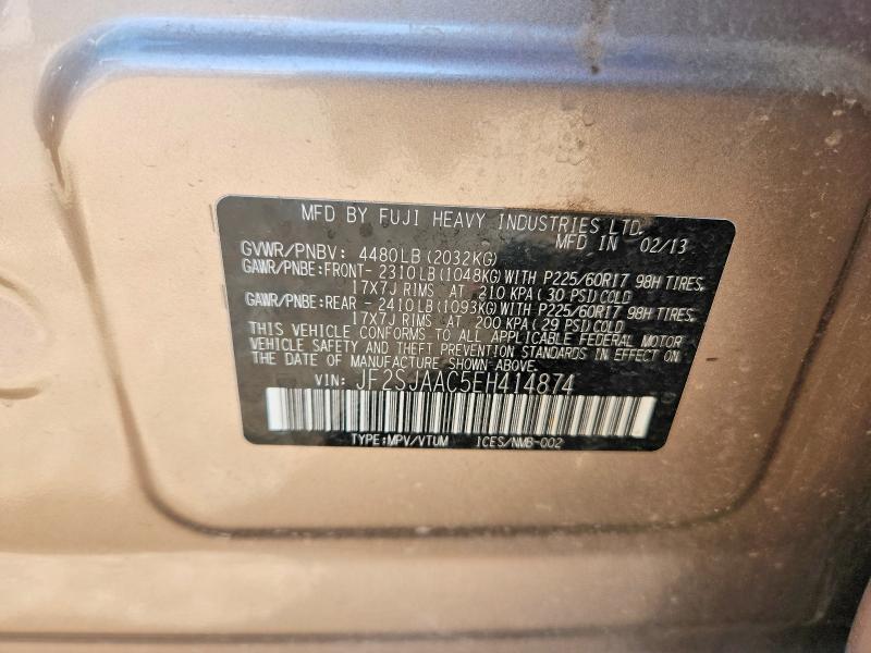 2014 Subaru Forester მანქანა იყიდება აუქციონზე, vin: JF2SJAAC5EH414874, აუქციონის ნომერი: 67542326