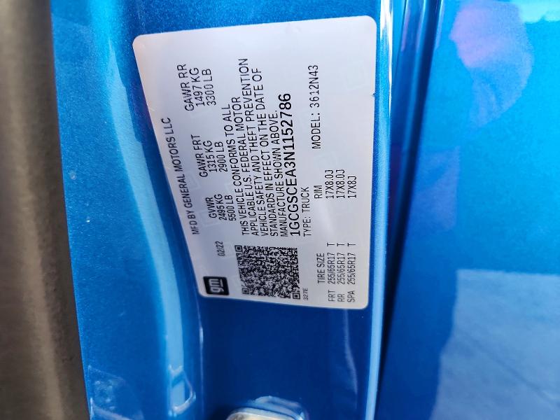 67185896 :رقم المزاد ، 1GCGSCEA3N1152786 vin ، 2022 Chevrolet Colorado مزاد بيع