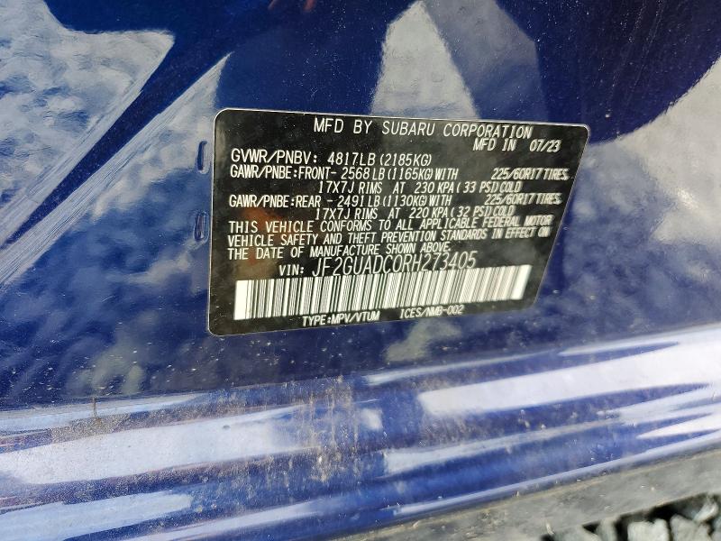 Aukcja sprzedaży 2024 Subaru Crosstrek, vin: JF2GUADC0RH273405, numer aukcji: 66045486