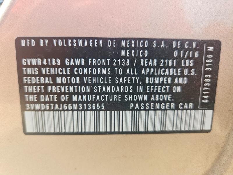 Продажа на аукционе авто 2016 Volkswagen Jetta, vin: 3VWD67AJ6GM313655, номер лота: 70554306