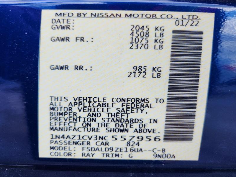 2022 Nissan Leaf მანქანა იყიდება აუქციონზე, vin: 1N4AZ1CV3NC557956, აუქციონის ნომერი: 68433726