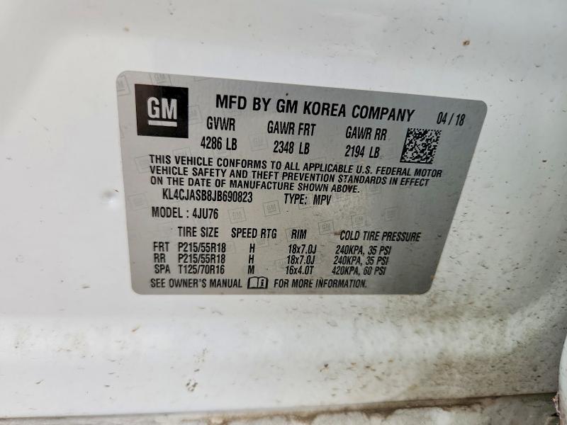 67374946 :رقم المزاد ، KL4CJASB8JB690823 vin ، 2018 Buick Encore مزاد بيع
