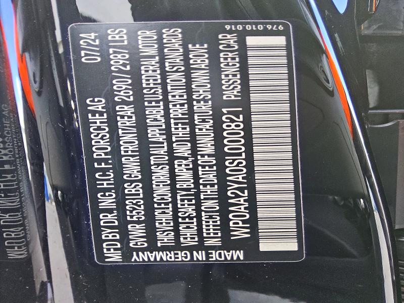 Aukcja sprzedaży 2025 Porsche Panamera, vin: WP0AA2YA0SL000821, numer aukcji: 70281276