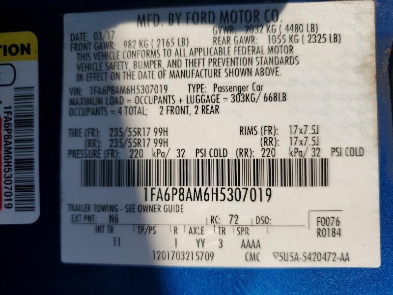 Auction sale of the 2017 Ford Mustang, vin: 1FA6P8AM6H5307019, lot number: 67457636