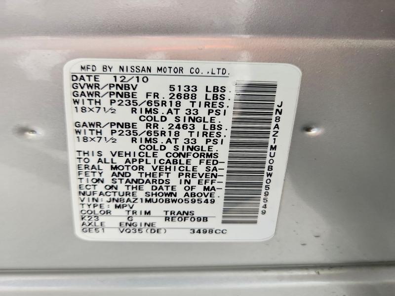 69146236 :رقم المزاد ، JN8AZ1MU0BW059549 vin ، 2011 Nissan Murano مزاد بيع