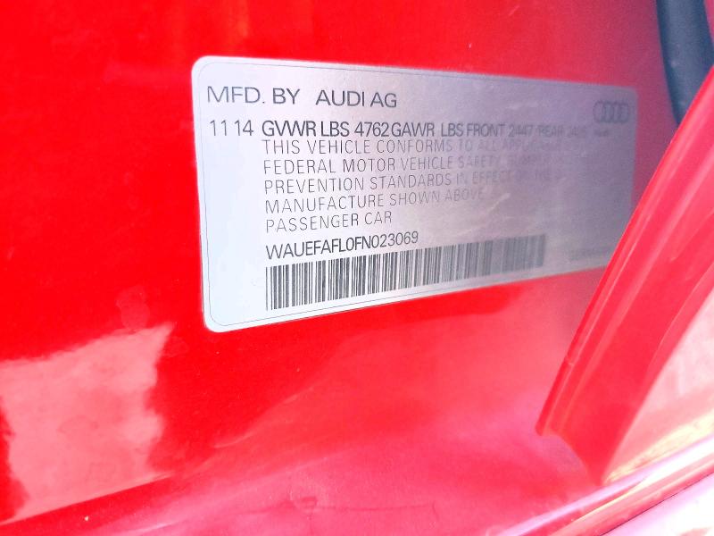 66050896 :رقم المزاد ، WAUEFAFL0FN023069 vin ، 2015 Audi A4 مزاد بيع
