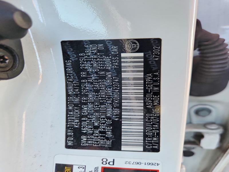 2017 Toyota Camry მანქანა იყიდება აუქციონზე, vin: 4T1BF1FK0HU423747, აუქციონის ნომერი: 70052726