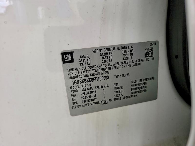 Aukcja sprzedaży 2015 Chevrolet Tahoe, vin: 1GNSKBKC8FR190003, numer aukcji: 69333206