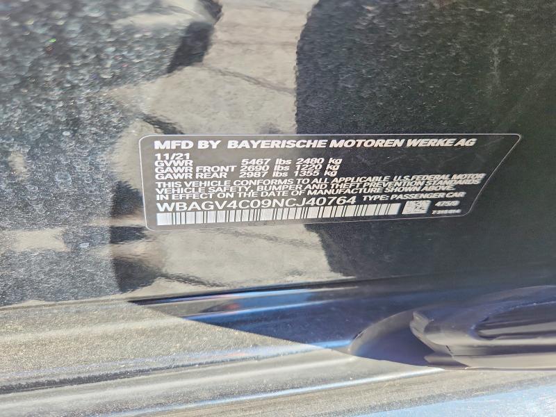 68070946 :رقم المزاد ، WBAGV4C09NCJ40764 vin ، 2022 Bmw 840xi مزاد بيع