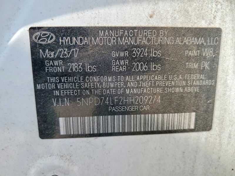 Продаж на аукціоні авто 2017 Hyundai Elantra, vin: 5NPD74LF2HH209274, номер лоту: 69077646