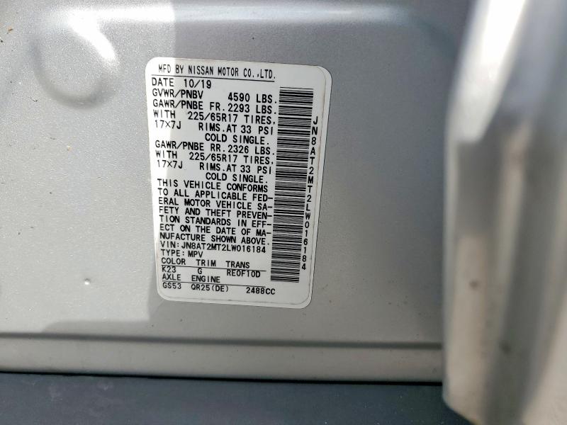 2020 Nissan Rogue მანქანა იყიდება აუქციონზე, vin: JN8AT2MT2LW016184, აუქციონის ნომერი: 69652316