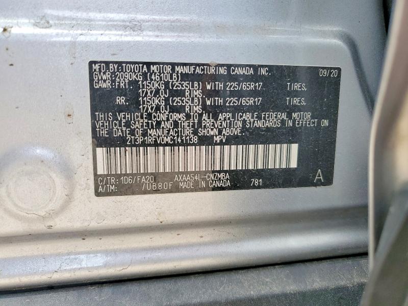 Продаж на аукціоні авто 2021 Toyota Rav4, vin: 2T3P1RFV0MC141138, номер лоту: 68039656
