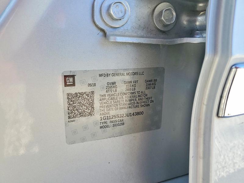 Aukcja sprzedaży 2018 Chevrolet Impala, vin: 1G1125S32JU143800, numer aukcji: 69042666