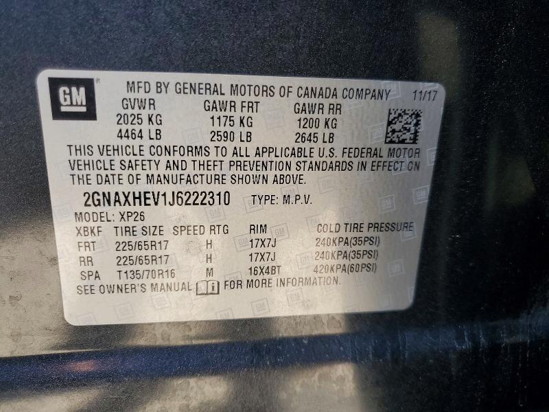 Auction sale of the 2018 Chevrolet Equinox, vin: 2GNAXHEV1J6222310, lot number: 68170106