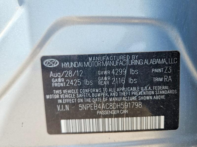 67680816 :رقم المزاد ، 5NPEB4AC8DH591798 vin ، 2013 Hyundai Sonata مزاد بيع