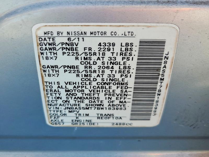2011 Nissan Rogue მანქანა იყიდება აუქციონზე, vin: JN8AS5MT7BW183983, აუქციონის ნომერი: 70462076