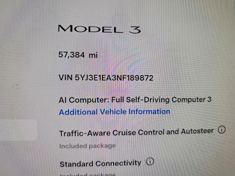 2022 Tesla Model 3 მანქანა იყიდება აუქციონზე, vin: 5YJ3E1EA3NF189872, აუქციონის ნომერი: 69930526