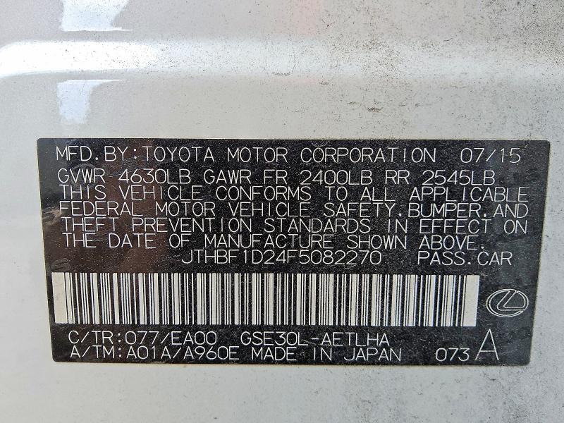 2015 Lexus Is მანქანა იყიდება აუქციონზე, vin: JTHBF1D24F5082270, აუქციონის ნომერი: 66932206