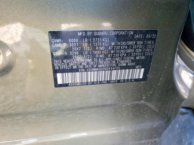 Aukcja sprzedaży 2022 Subaru Ascent, vin: 4S4WMAGD0N3444705, numer aukcji: 67740096