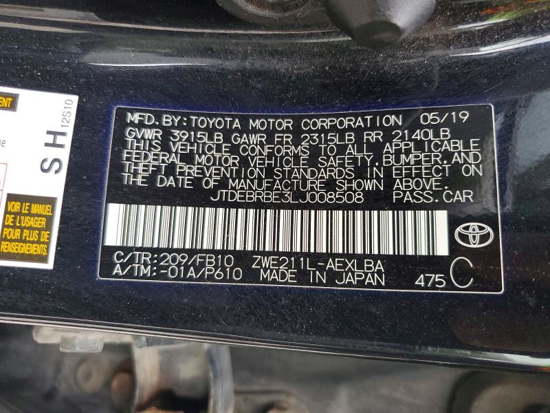 Aukcja sprzedaży 2020 Toyota Corolla, vin: JTDEBRBE3LJ008508, numer aukcji: 69722586