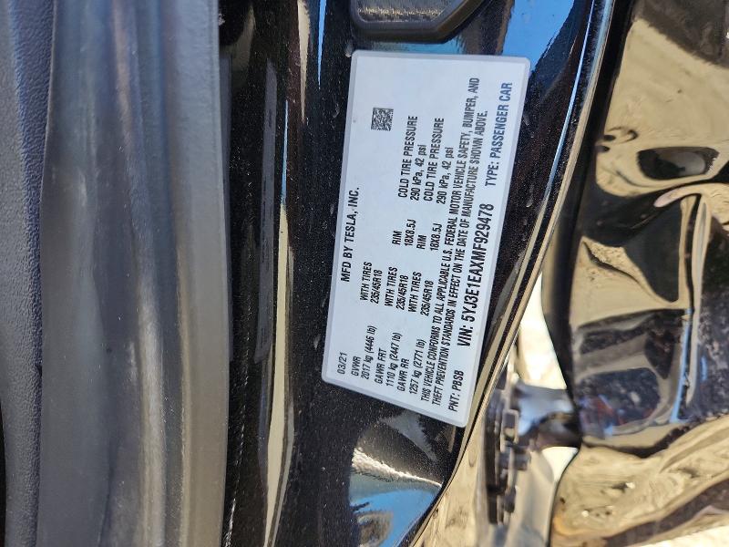 Продажа на аукционе авто 2021 Tesla Model 3, vin: 5YJ3E1EAXMF929478, номер лота: 67410126