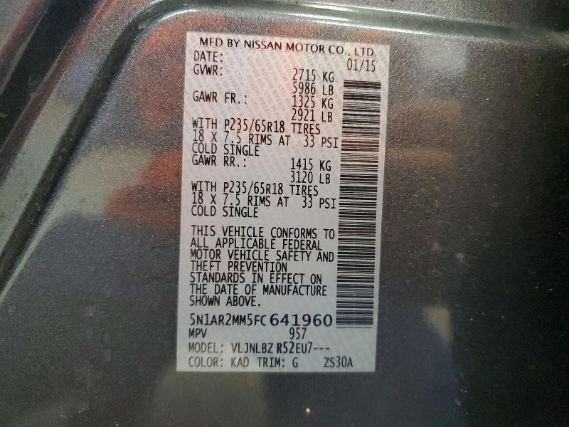 Продажа на аукционе авто 2015 Nissan Pathfinder, vin: 5N1AR2MM5FC641960, номер лота: 68421556